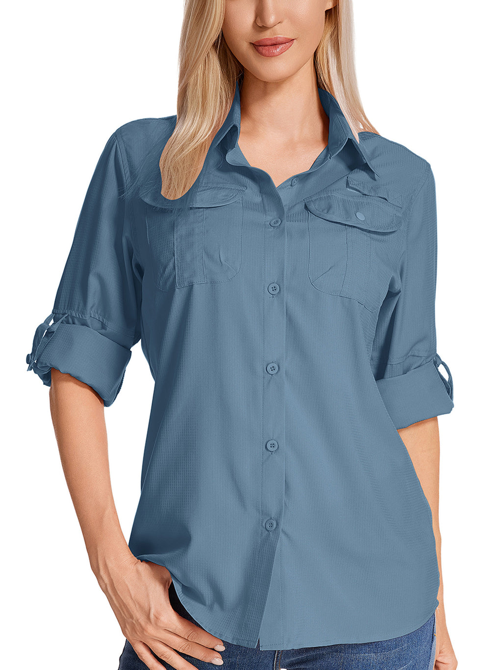 POENTAB Long Sleeve Casual Shirts for Women Button Down Hiking Fishing Gardening Shirt UPF 50+ UV Sun Protection Summer Fall Tops