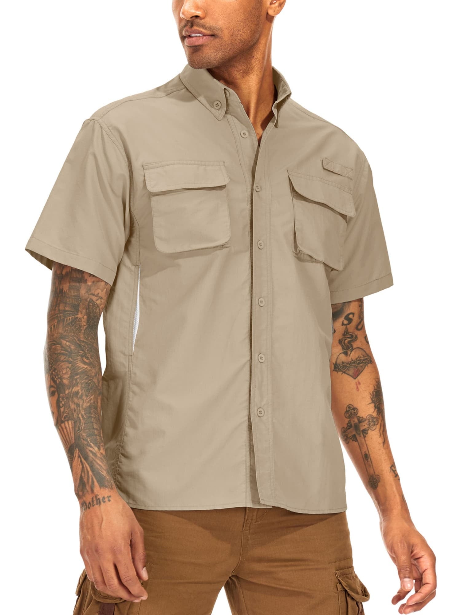 liyiyiyia Men's Button Short Sleeve Shirts for Fishing Hiking Outdoor Workwear Outdoor Quick Dry Sun Protection Button Work Shirt Casual Tops