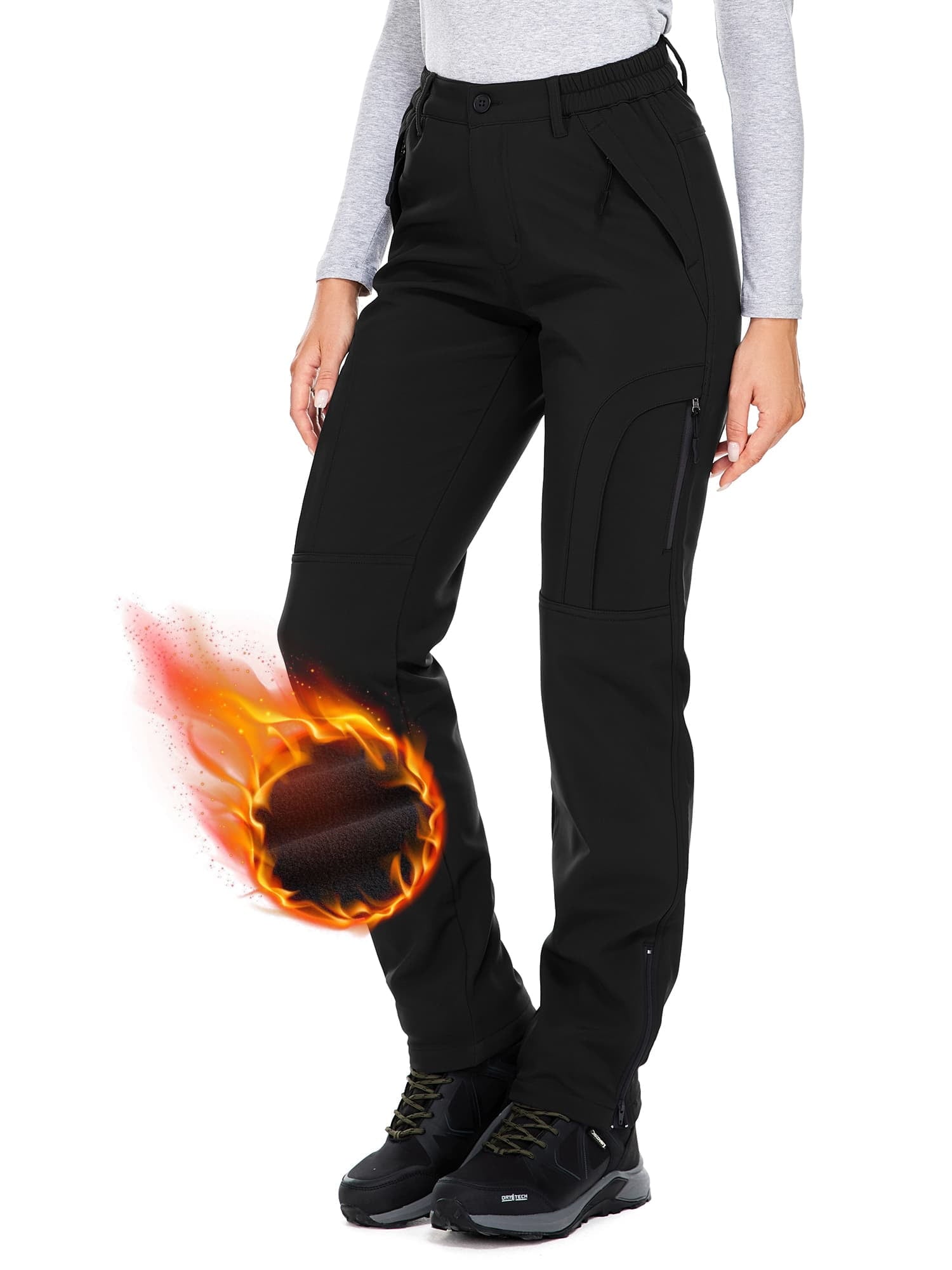 Asfixiado Women's Fleece Lined Snow Pants Water Repellent Insulated Softshell Pants Outdoor Snow Ski Pant Winter Warm Hiking Trousers Black