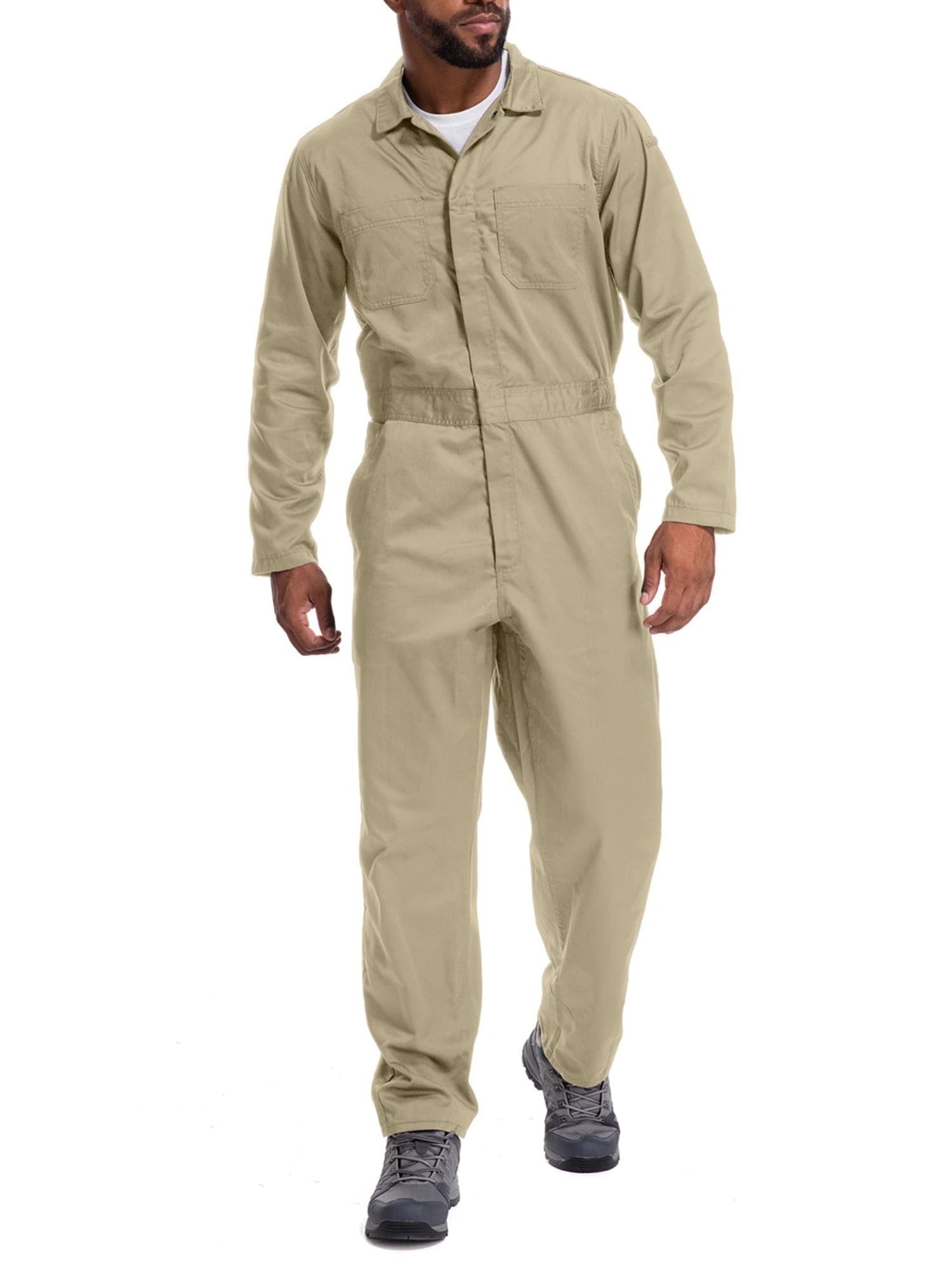 Asfixiado Men's Long Sleeve Coverall Multi Pockets Black Overalls Workwear for Men Stain & Wrinkle Resistant Work Jumpsuit