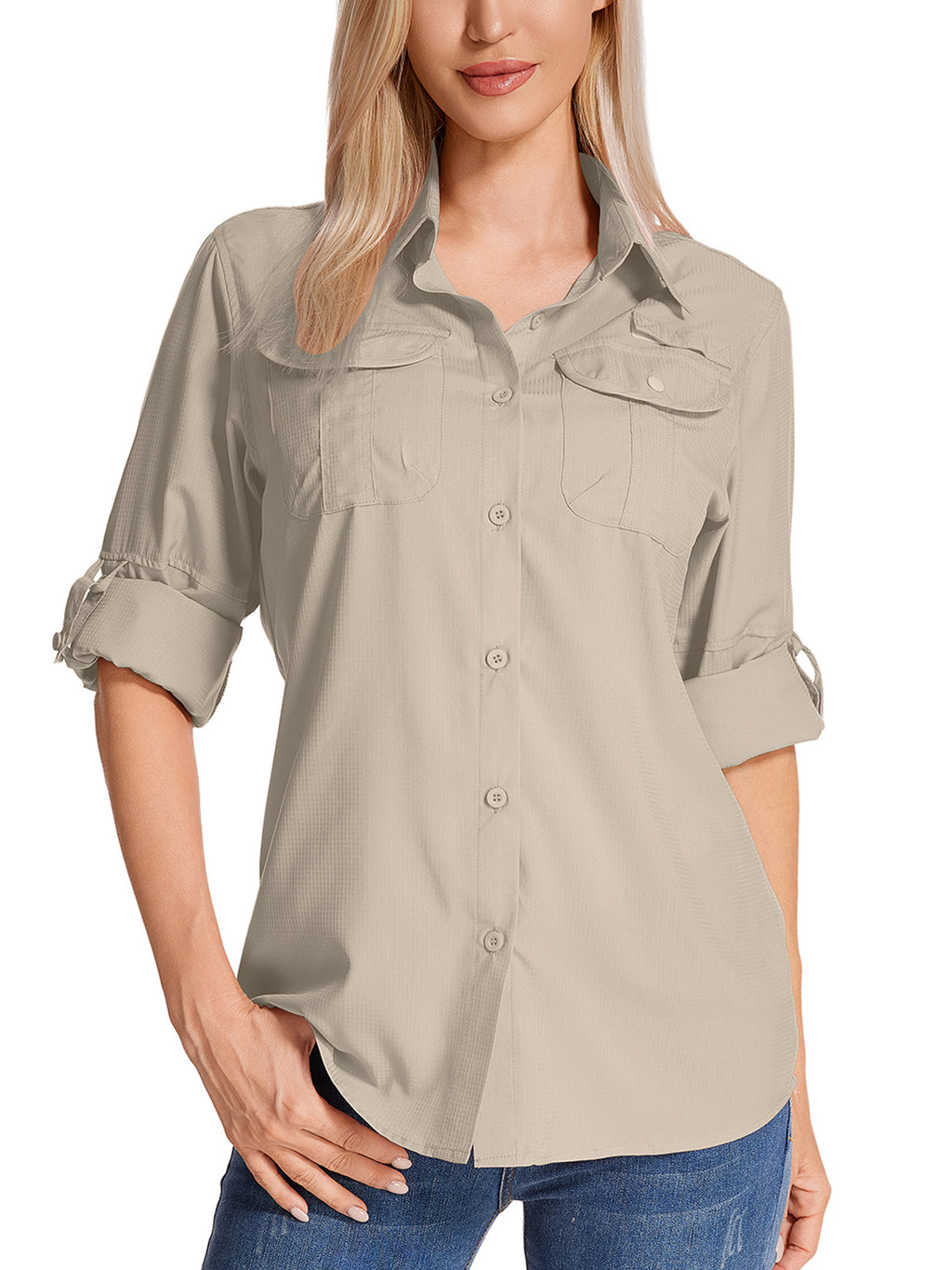 POENTAB Long Sleeve Casual Shirts for Women Button Down Hiking Fishing Gardening Shirt UPF 50+ UV Sun Protection Summer Fall Tops