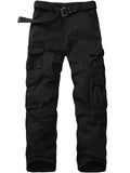 Asfixiado Cargo Pants for Men Black Cotton Pants Casual Travel Hiking Trousers Heavy Duty Workwear with 10 Pockets (No Belt)
