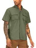 liyiyiyia Men's Button Short Sleeve Shirts for Fishing Hiking Outdoor Workwear Outdoor Quick Dry Sun Protection Button Work Shirt Casual Tops