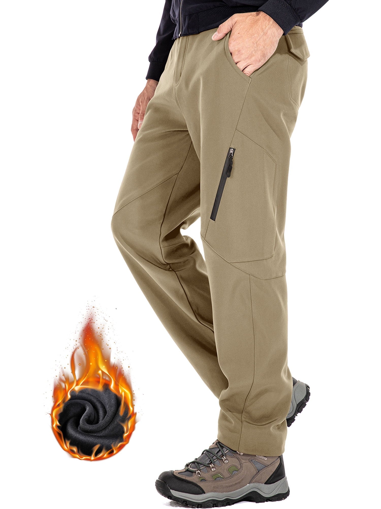 Asfixiado Snow Ski Pants Men Waterproof Softshell Pant Snowboard Trousers Fleece Lined Outdoor Hiking Cargo Pants with 6 Pockets