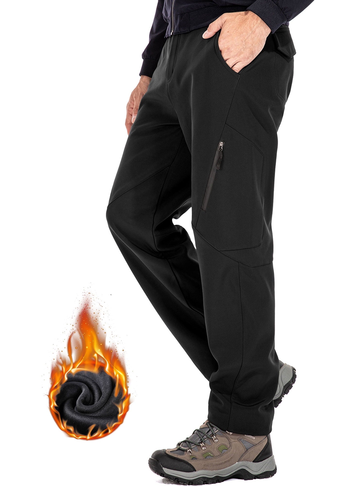 Asfixiado Snow Ski Pants Men Waterproof Softshell Pant Snowboard Trousers Fleece Lined Outdoor Hiking Cargo Pants with 6 Pockets