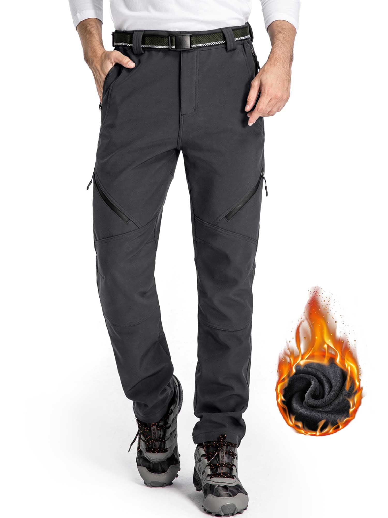 Asfixiado Ski Snow Pants Men Fleece Lined Cargo Pant for Hiking Outdoor Insulated Winter Warm Softshell Trousers Black