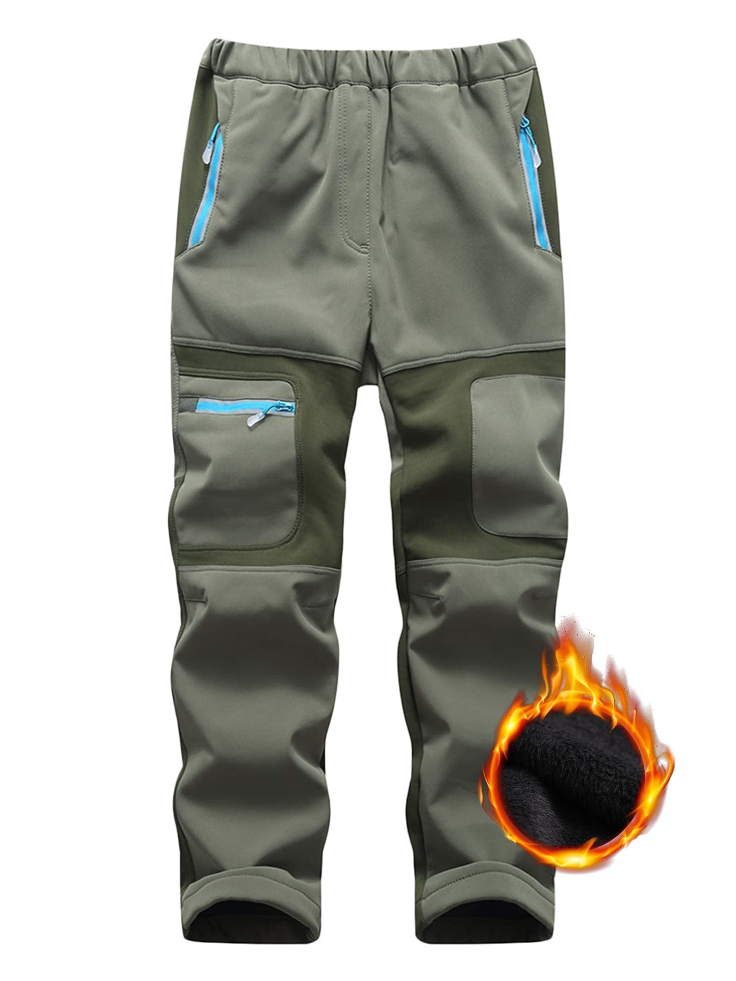 Asfixiado Boys Snow Pants Kids Waterproof Hiking Skiing Pants Warm Fleece Lined Softshell Trousers Windproof Outdoor Winter Pants for Youth