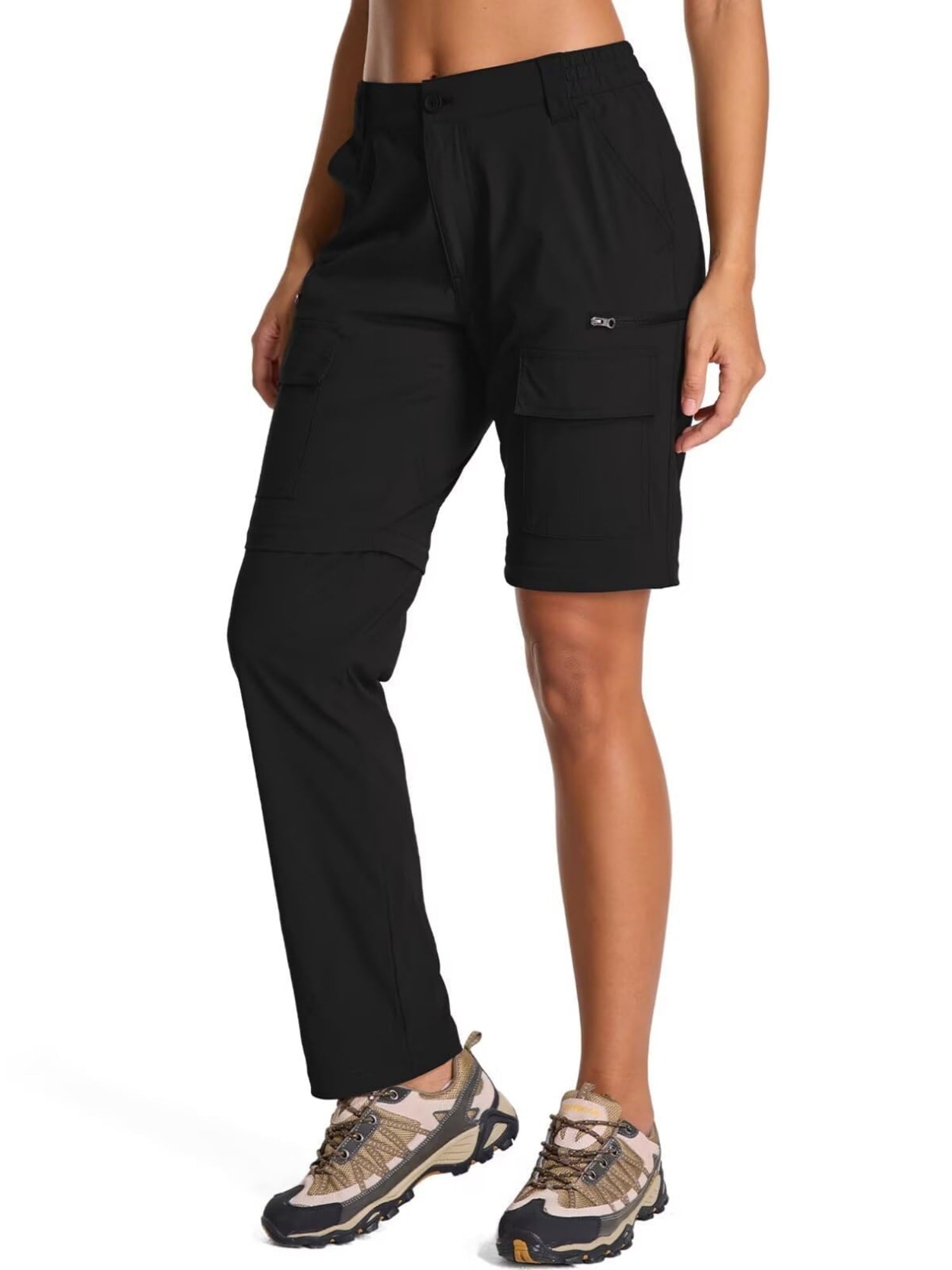 Asfixiado Zip Off Cargo Pants Women Convertible to Shorts for Summer Hiking Fishing Travel Pant Utility Trousers for Outdoor Work Safari Camping Black