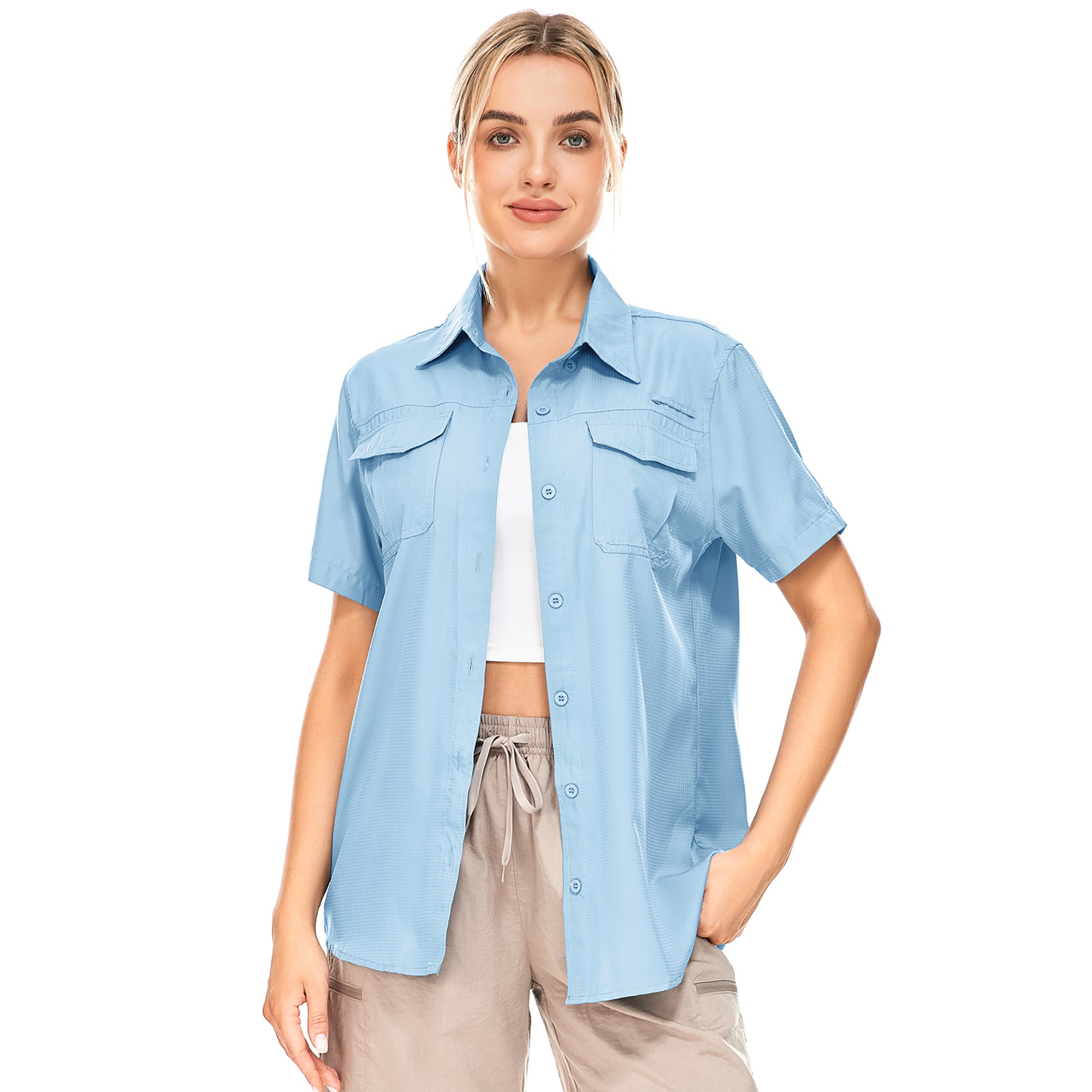 Asfixiado Women Sun Protection Short Sleeve Shirts for Travel Fishing Work Quick Dry Summer Tops Safari Hiking Blouse