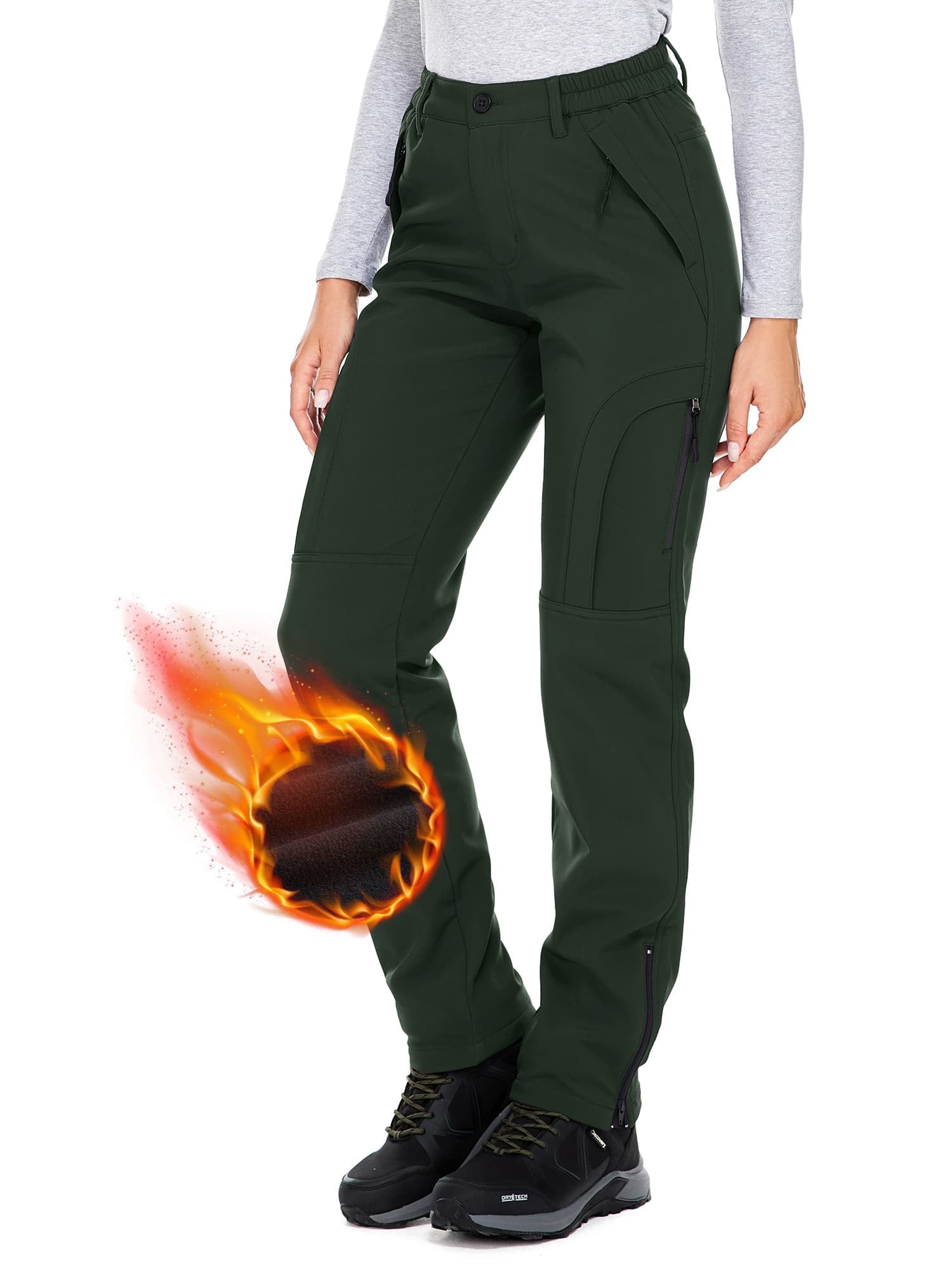 Asfixiado Women's Fleece Lined Snow Pants Water Repellent Insulated Softshell Pants Outdoor Snow Ski Pant Winter Warm Hiking Trousers Black