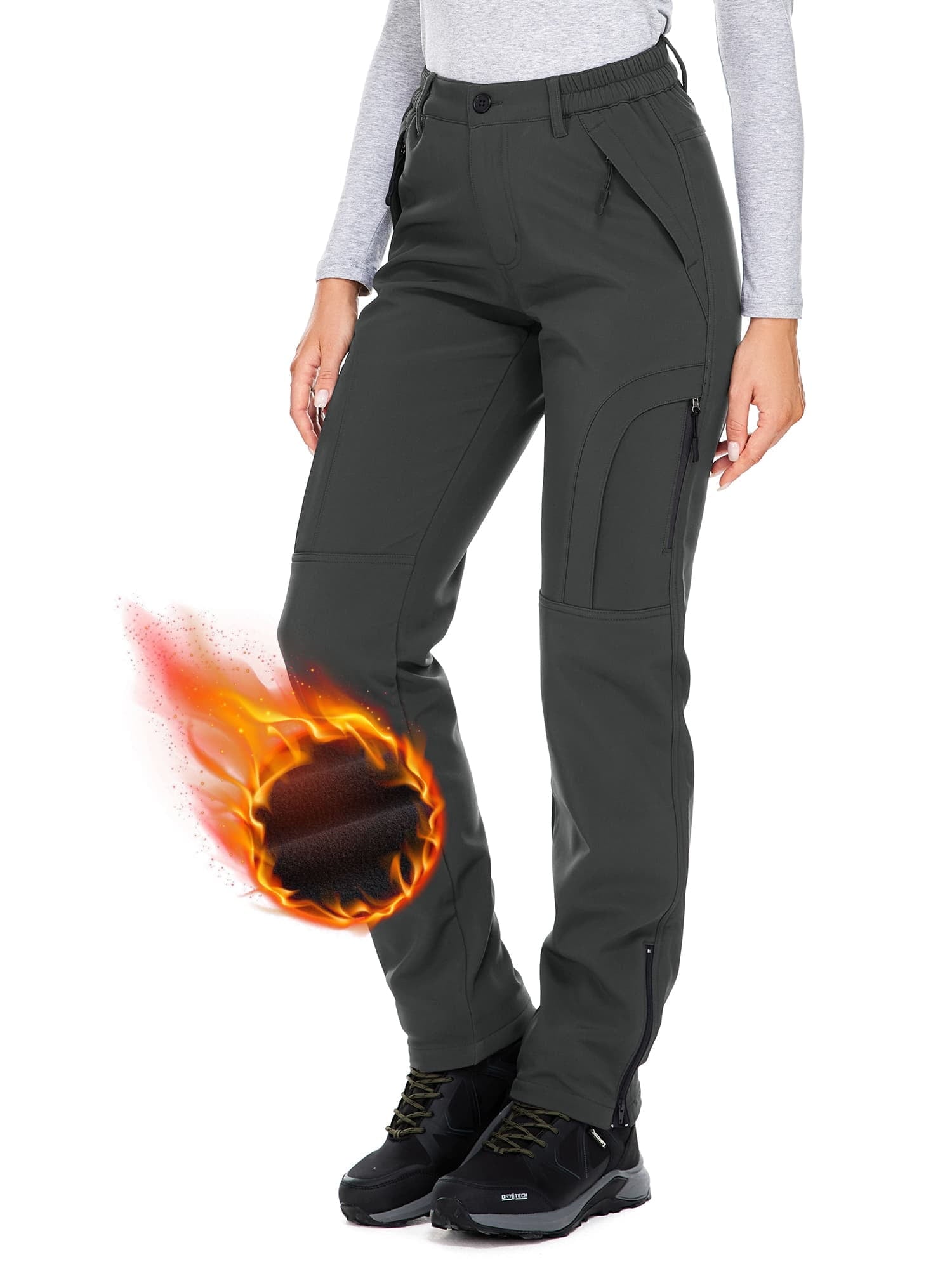 Asfixiado Women's Fleece Lined Snow Pants Water Repellent Insulated Softshell Pants Outdoor Snow Ski Pant Winter Warm Hiking Trousers Black