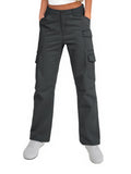 Asfixiado Womens Cargo Pants Black with Multi Pockets Baggy Cotton Pant Work Casual Trousers for Travel Outdoor Wear