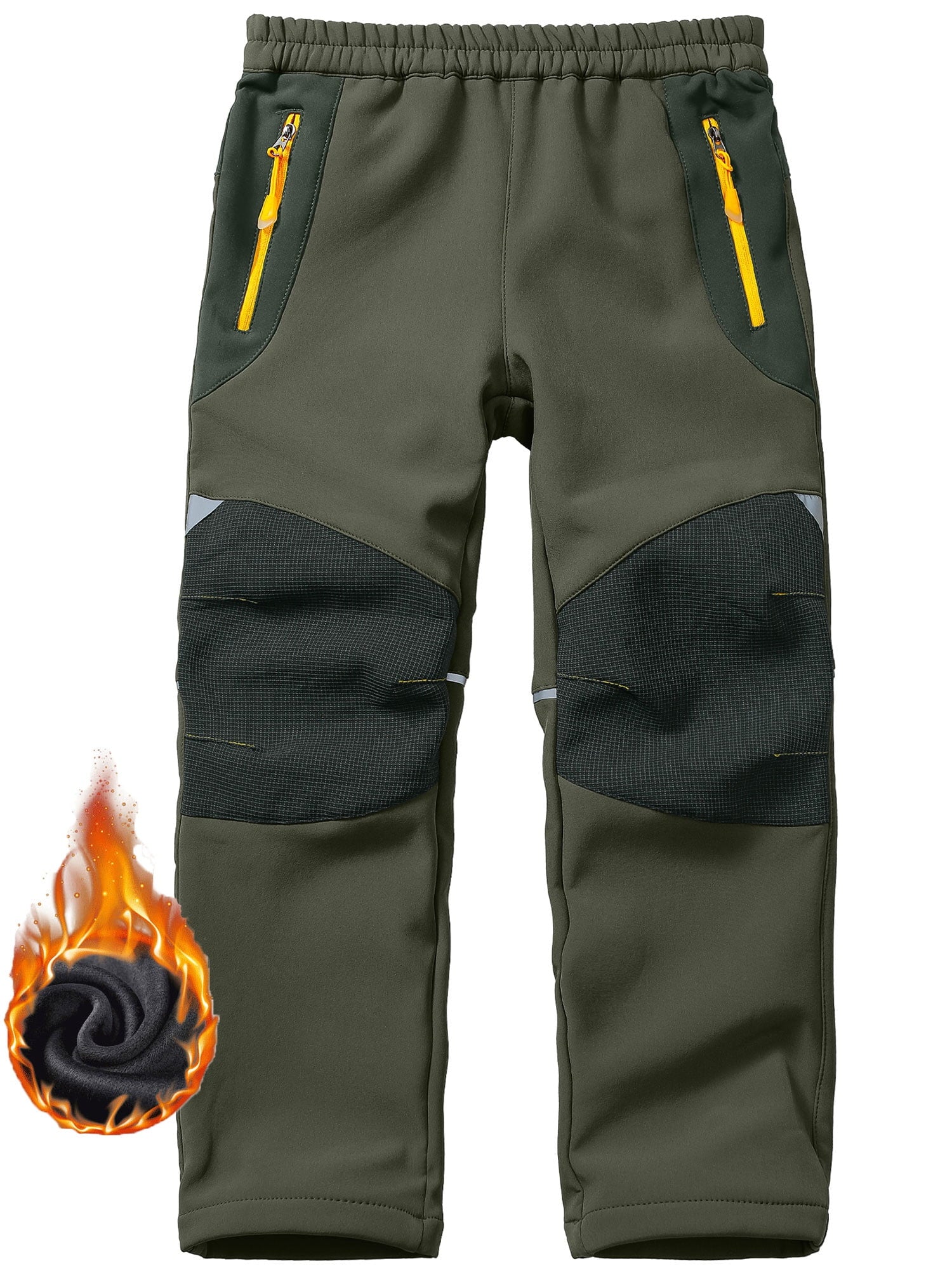 POENTAB Kids Boys Hiking Snow Ski Pants, Fleece Lined Softshell Warm Insulated Cargo Trousers with Zippered Pockets