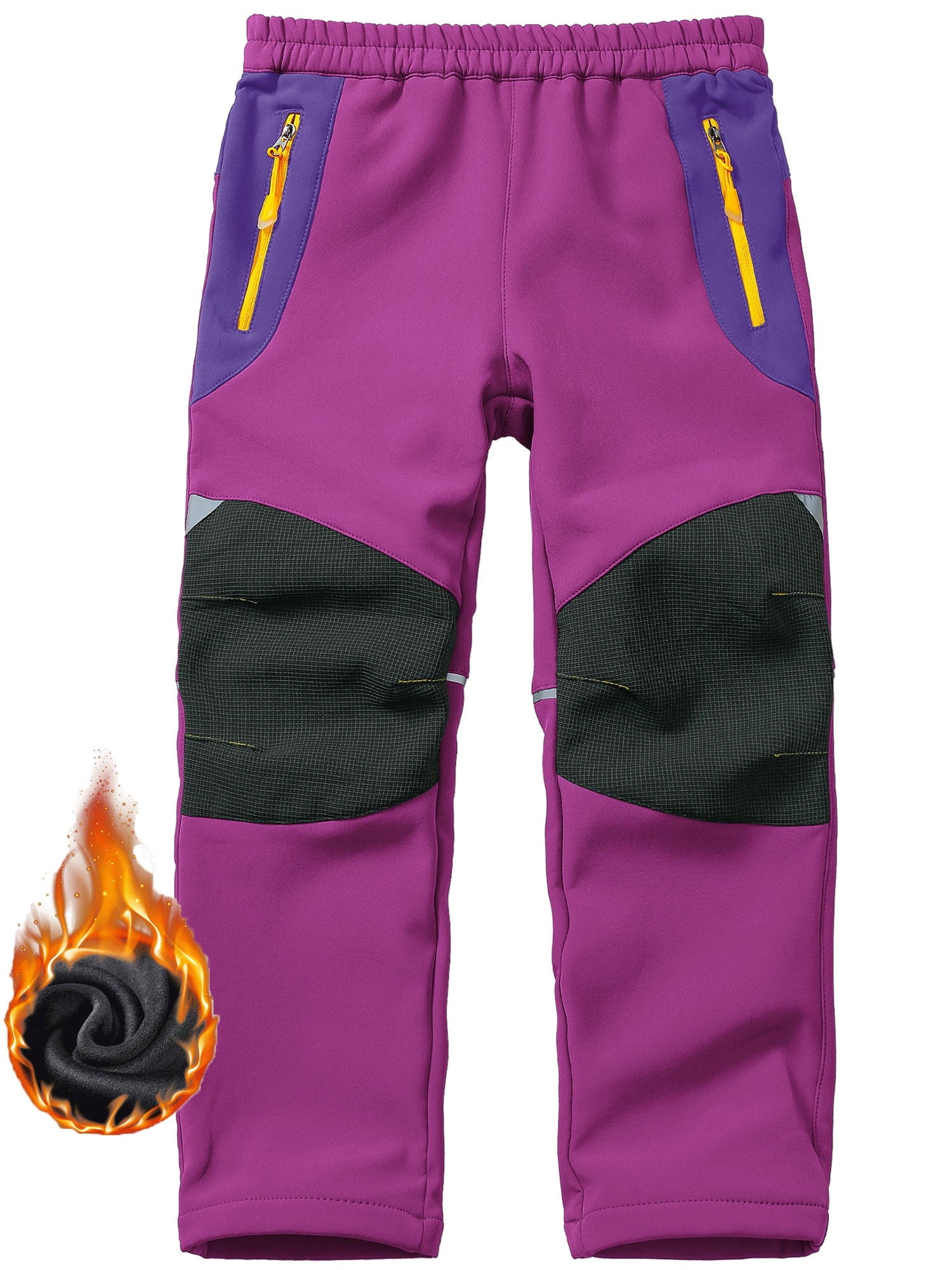 POENTAB Kids Boys Hiking Snow Ski Pants, Fleece Lined Softshell Warm Insulated Cargo Trousers with Zippered Pockets