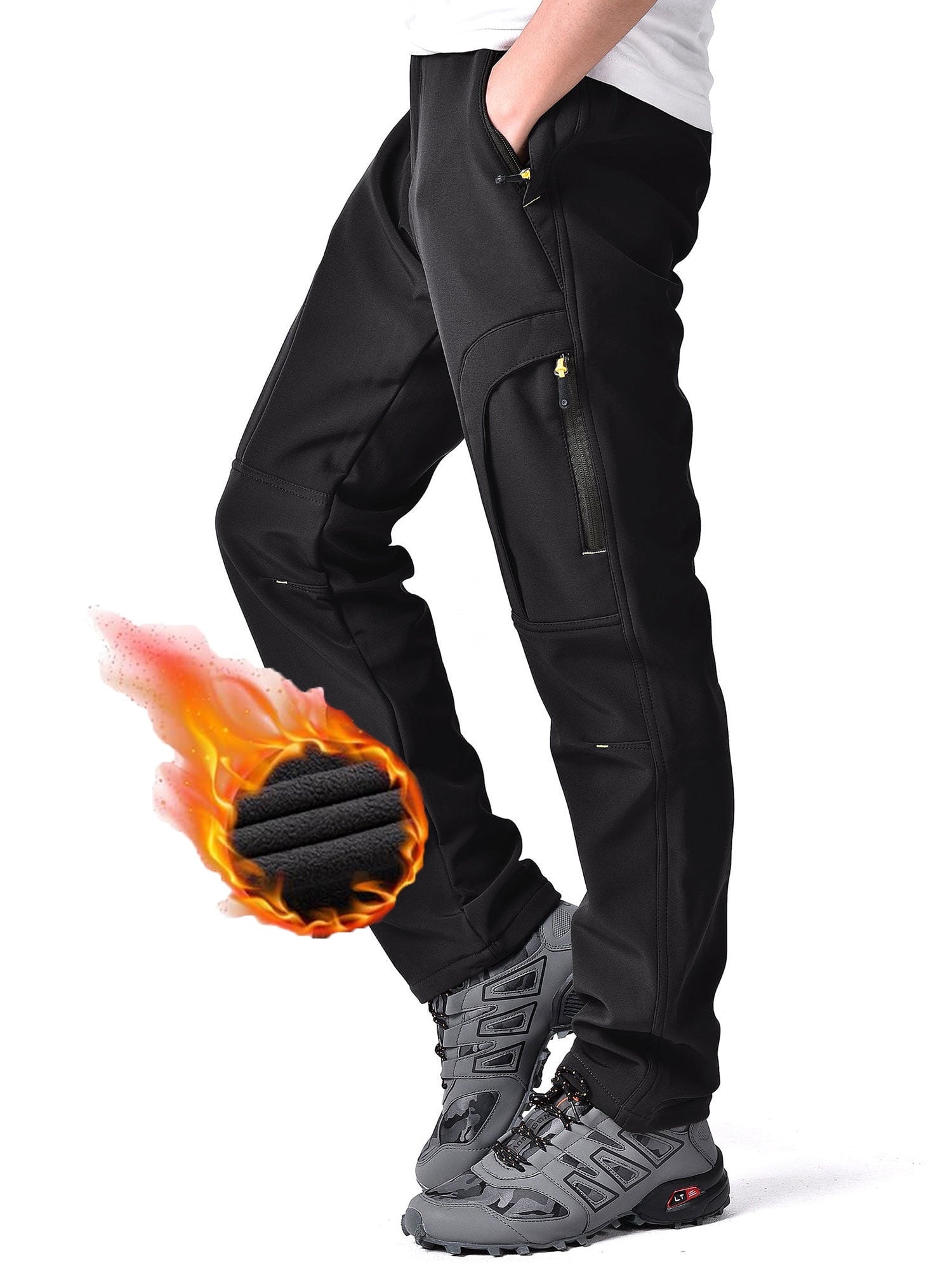 POENTAB Men's Hiking Snow Pants Winter Fleece Lined Insulated Softshell Waterproof Ski Hunting Pant