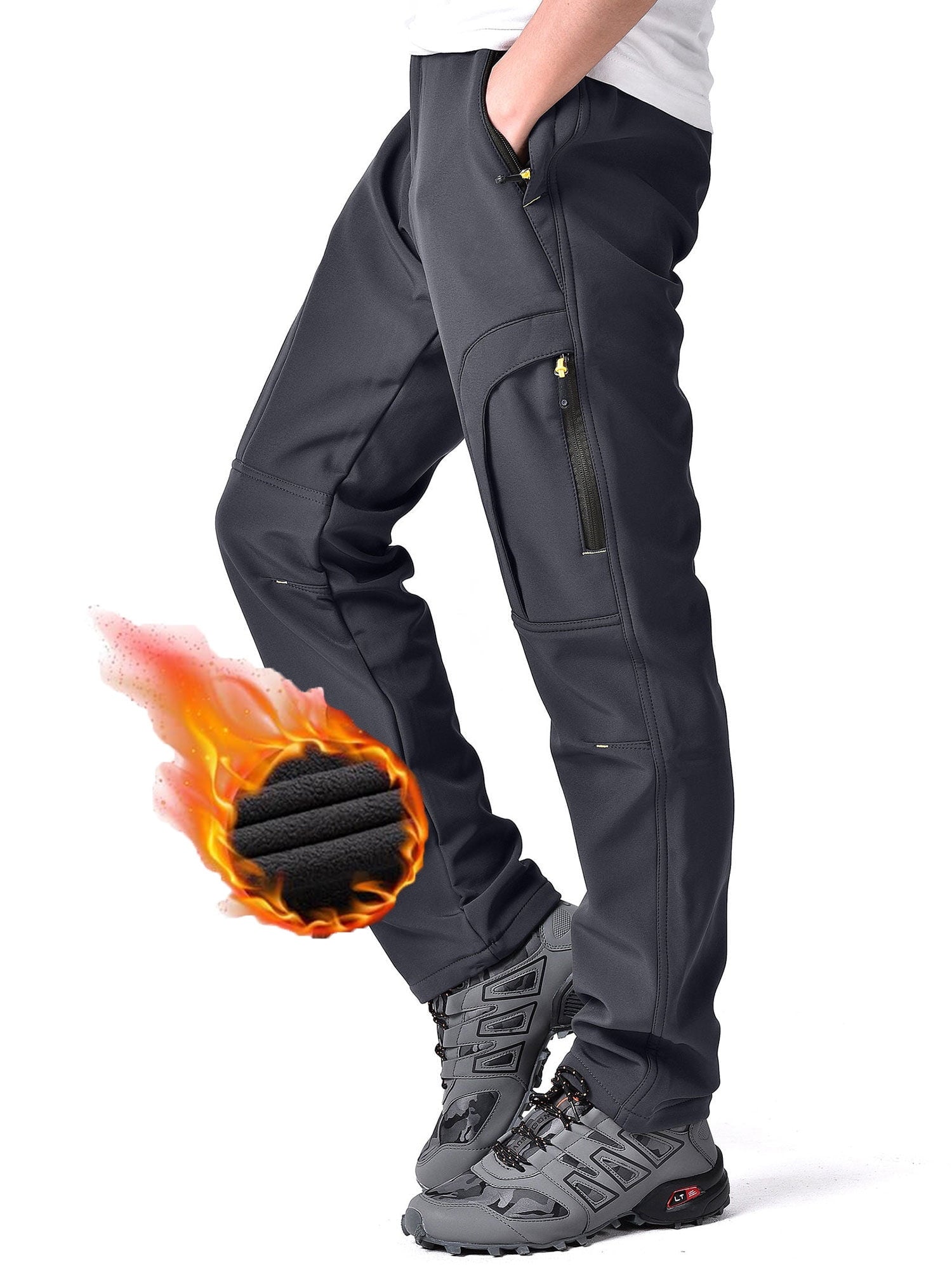 POENTAB Men's Hiking Snow Pants Winter Fleece Lined Insulated Softshell Waterproof Ski Hunting Pant