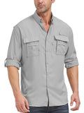 POENTAB Long Sleeve Fishing Shirts for Men Quick Dry Hiking Work Shirt Sun Protection UV UPF 50 Button Down Tops With Mesh Line Outdoor Safari