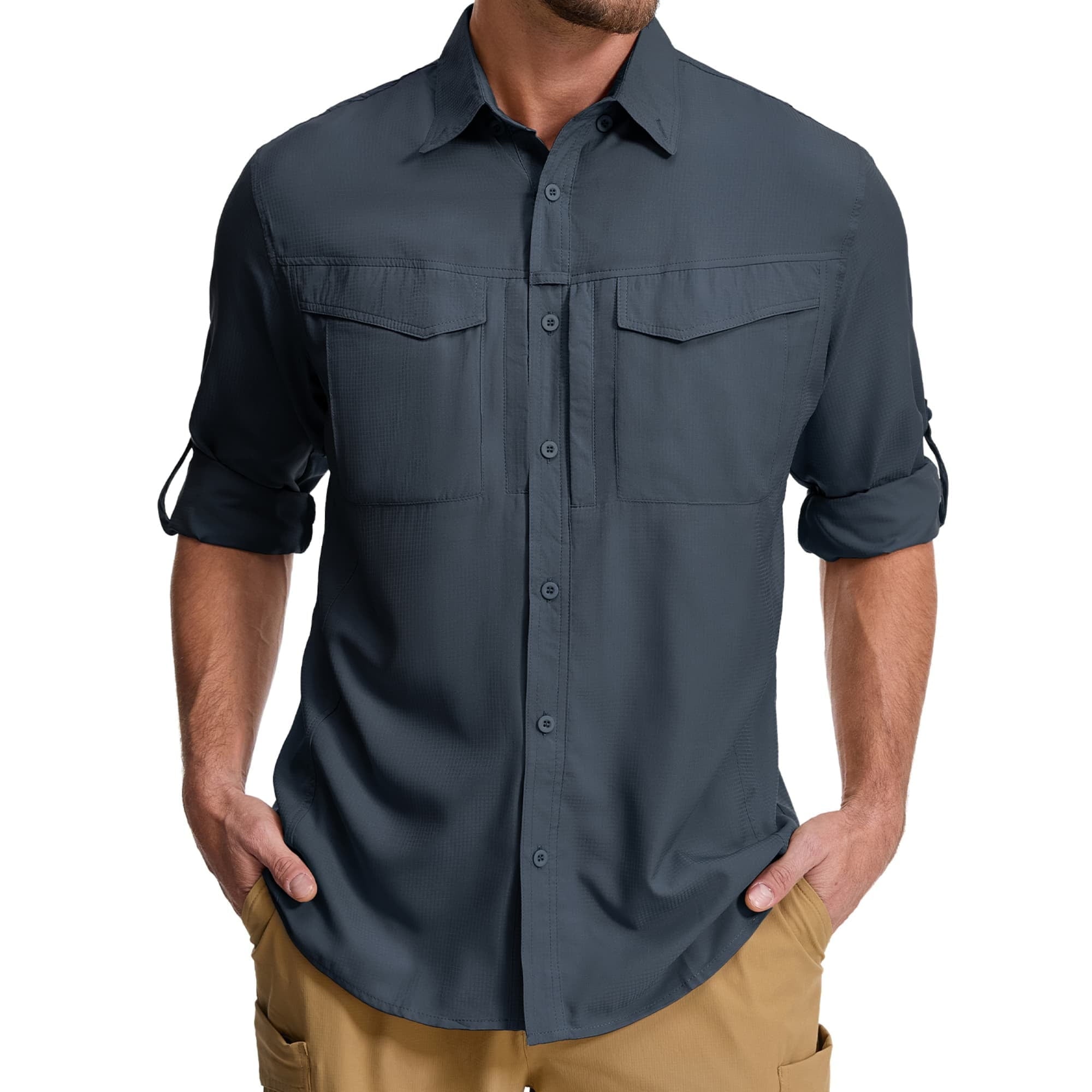 liyiyiyia Work Shirts Mens Quick-Dry Button up Shirt for Casual Fishing Safari Convertible Long Sleeve Shirts