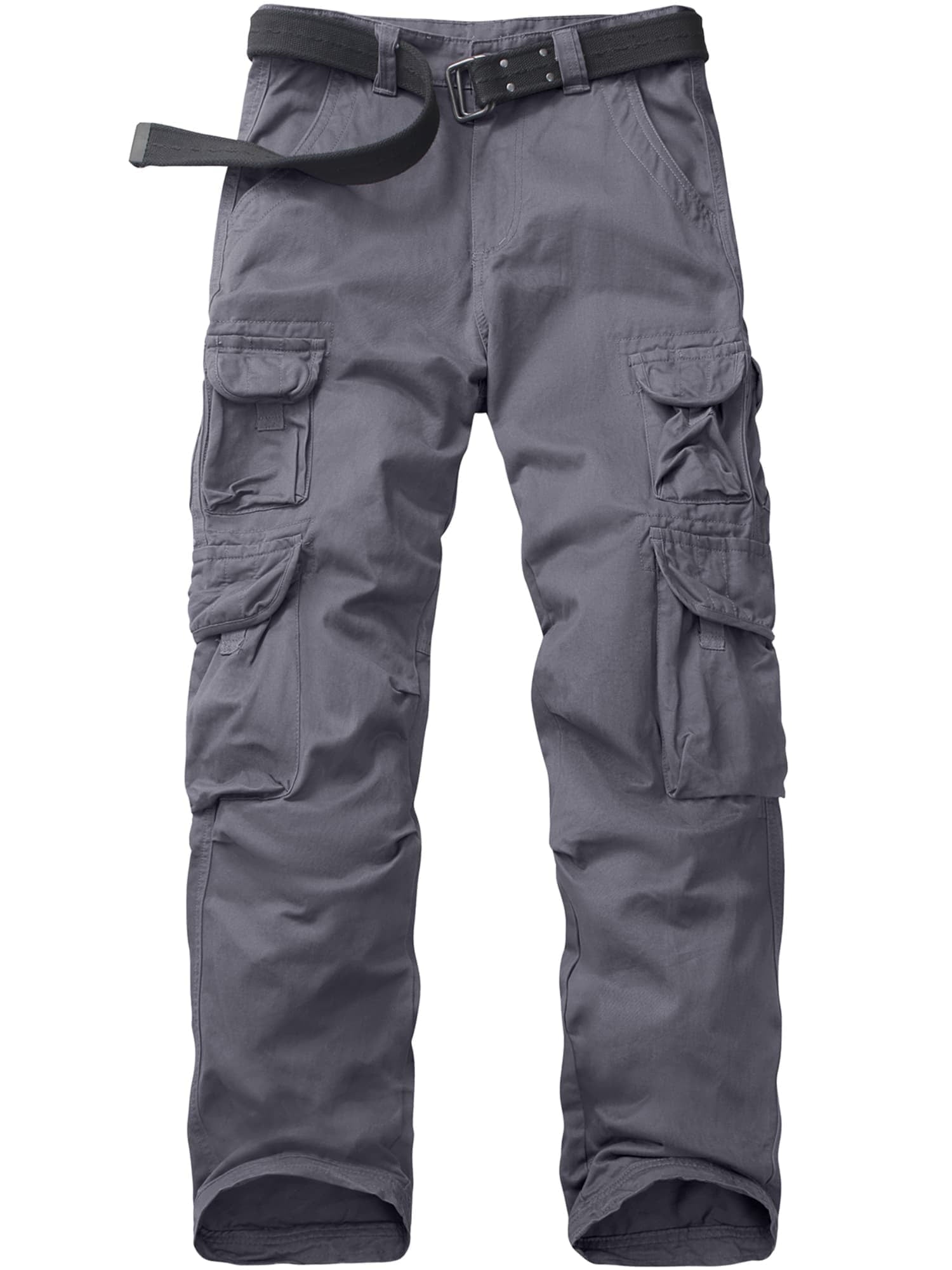 Asfixiado Cargo Pants for Men Black Cotton Pants Casual Travel Hiking Trousers Heavy Duty Workwear with 10 Pockets (No Belt)