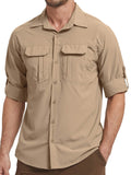 liyiyiyia Long Sleeve Hiking Fishing Shirts for Men Quick Dry Button Down Work Shirt Sun Protection UV UPF 50 Outdoor Safari Tops