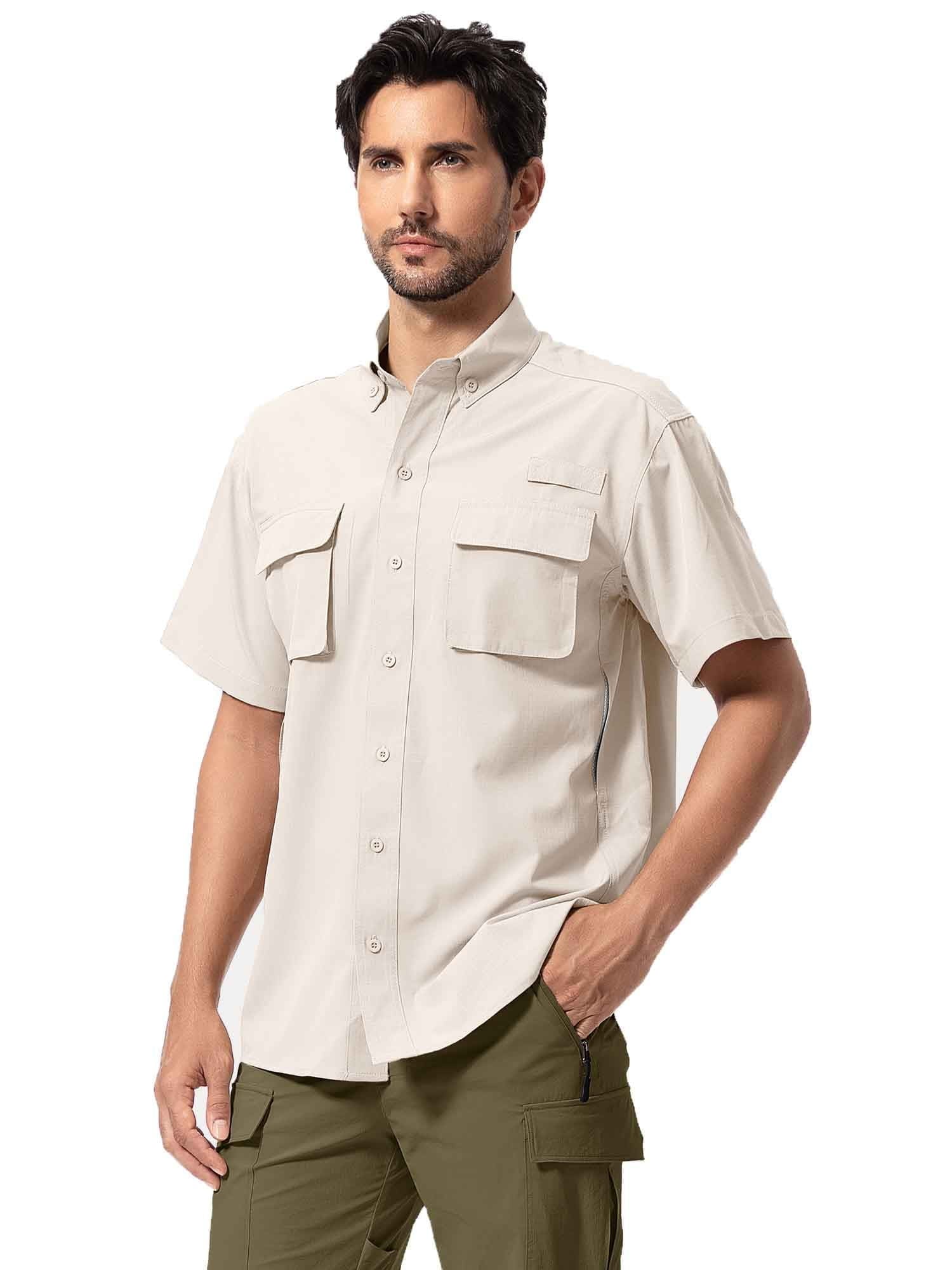 liyiyiyia Men's Button Short Sleeve Shirts for Fishing Hiking Outdoor Workwear Outdoor Quick Dry Sun Protection Button Work Shirt Casual Tops