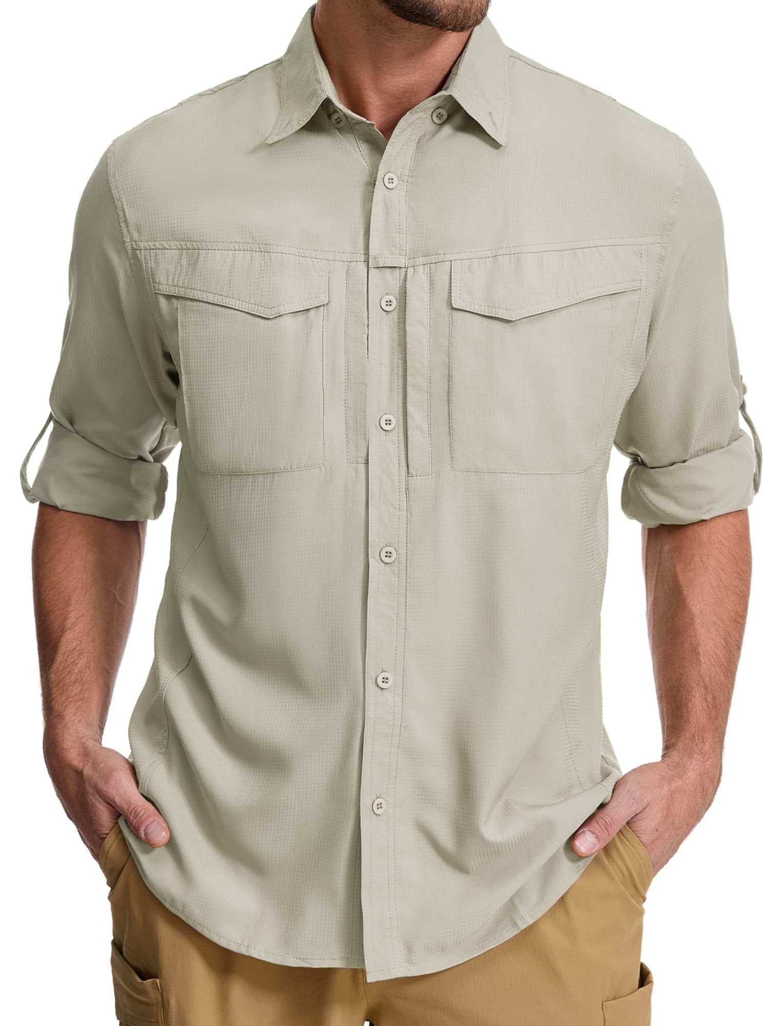 liyiyiyia Work Shirts Mens Quick-Dry Button up Shirt for Casual Fishing Safari Convertible Long Sleeve Shirts