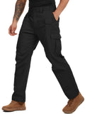 Asfixiado Men's Flex Cargo Pants Black Water Resistant Outdoor Trousers Ripstop Work Hiking Pants for Men with Multi Pockets