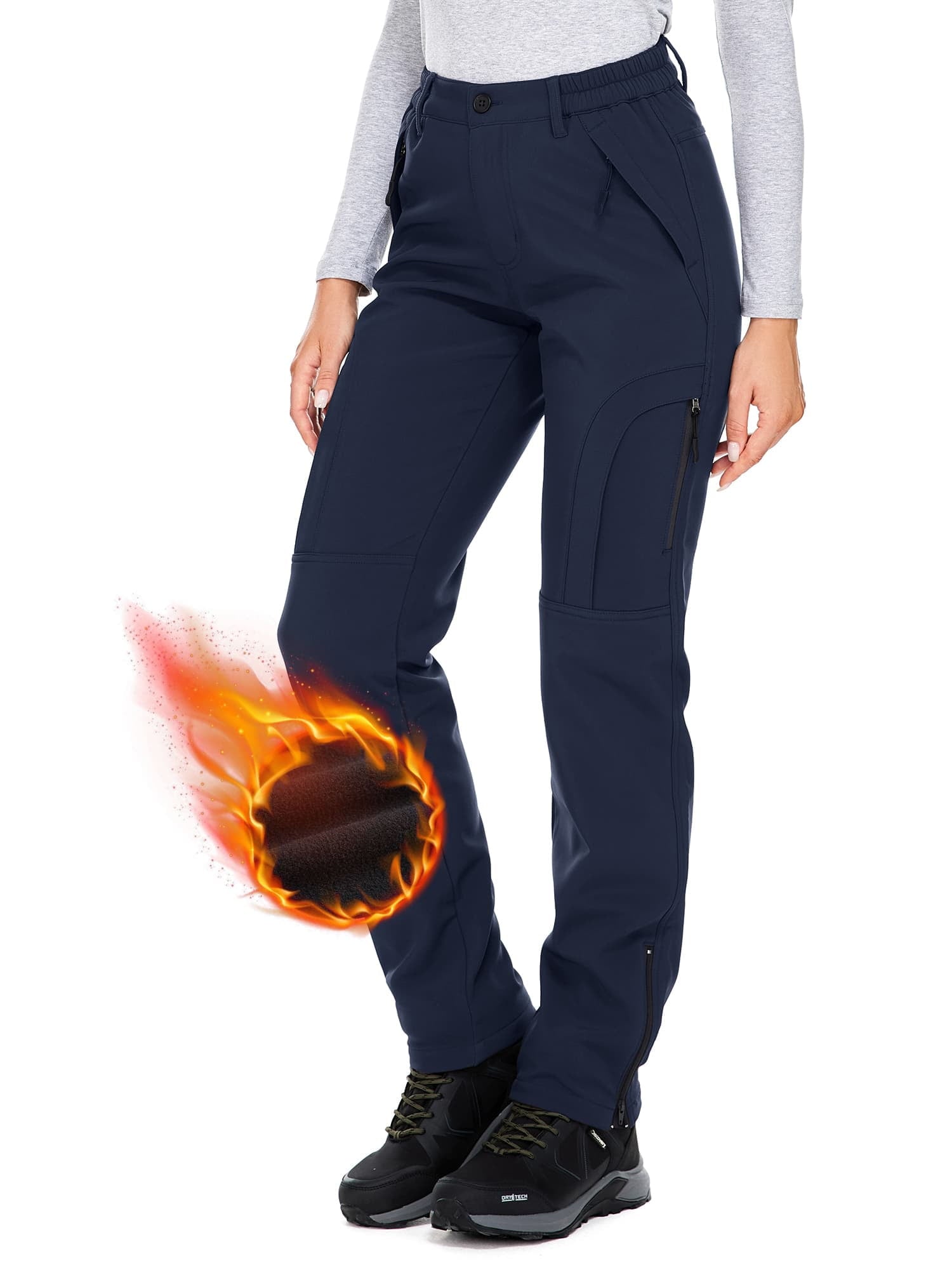 Asfixiado Women's Fleece Lined Snow Pants Water Repellent Insulated Softshell Pants Outdoor Snow Ski Pant Winter Warm Hiking Trousers Black