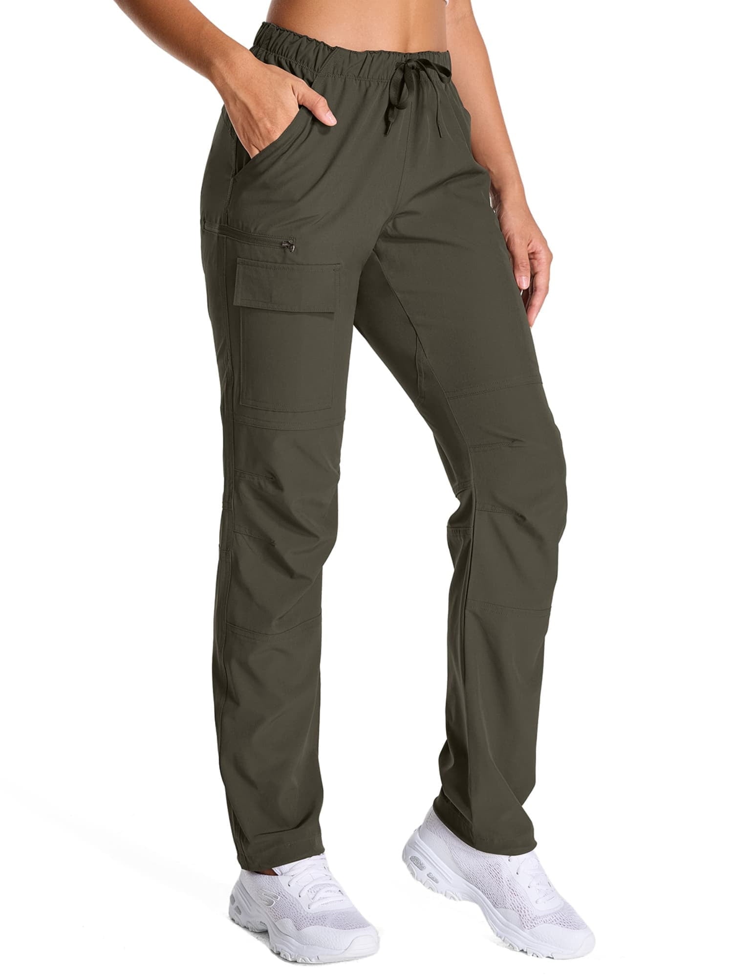 liyiyiyia Womens Quick Dry Hiking Pants Elastic Waist Black Cargo Pants Lightweight Water Resistant Travel Work Trousers