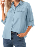Liyiyiyia Long Sleeve Shirts for Women Quick Dry Button Down Shirts UV Convertible Blouse for Work Travel Hiking Safari